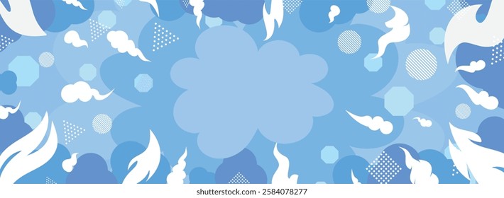Blue abstract background with clouds and dots.