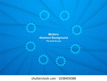 Blue abstract background with copy space for text. Modern template design with gear wheel for cover, web banner, screen and magazine.