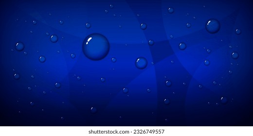 Blue abstract background with curved lines and water drops, vector illustration