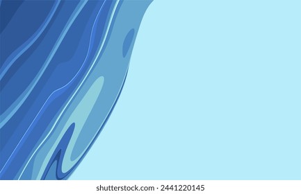 Blue abstract background with decorative wavy lines and copy space. Flat vector design.