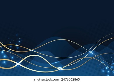 Blue abstract background design with elegant gold wave elements
