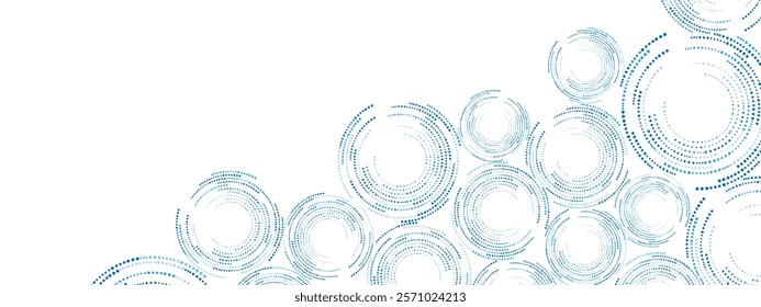 Blue abstract background of dots. Chaotic ornament, mosaic, circular pattern of small dots. Texture of random particles. Design banners, posters, websites, and social media frameworks. Vector