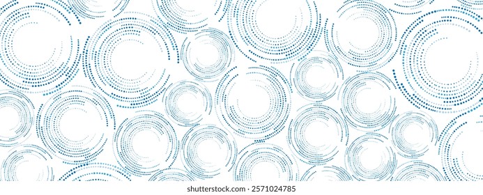 Blue abstract background of dots. Design banners, posters, websites, and social media frameworks.Texture of random particles. Chaotic ornament, mosaic, circular pattern of small dots. Vector