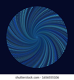 Blue abstract background with dots of random size and color. Halftone design