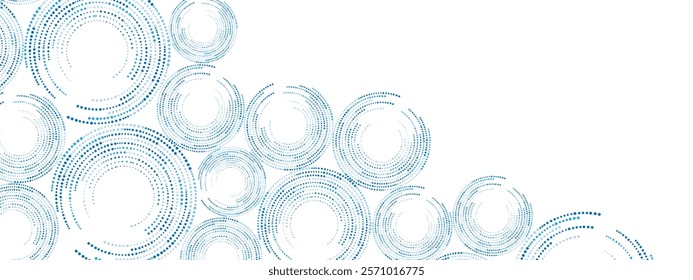Blue abstract background of dots. Texture of random particles. Chaotic ornament, mosaic, circular pattern of small dots. Design banners, posters, websites, and social media frameworks. Vector