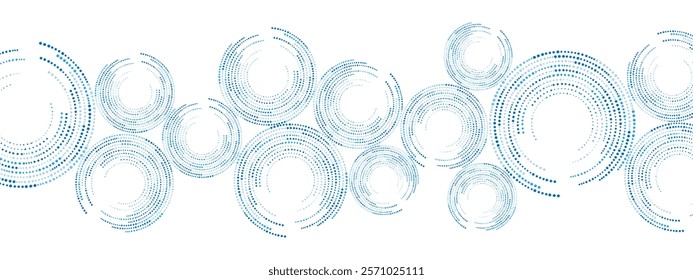 Blue abstract background of dots. Texture of random particles. Chaotic ornament, mosaic, circular pattern of small dots. Design banners, posters, websites, and social media frameworks. Vector
