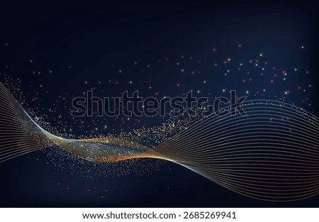 Blue abstract background featuring glowing, flowing wave lines in blue red color gradient.
Futuristic design with shiny, smooth motion, perfect for technology-inspired visuals. Vector illustration.