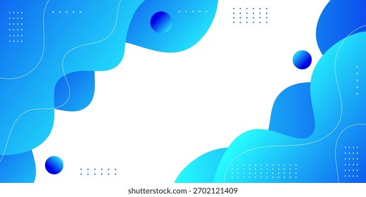 Fundo abstrato azul com ondas de fluxo em camadas e acentos de bolhas circulares para uma sensação moderna e dinâmica.