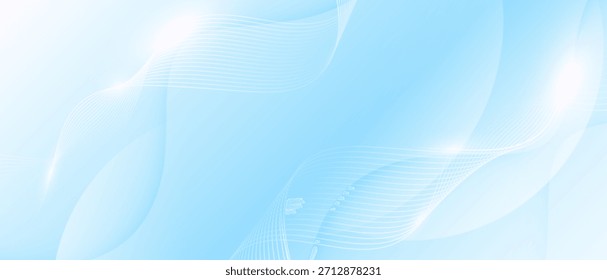 Fondo abstracto azul con líneas ondulatorias fluidas, efectos de luz brillante. 