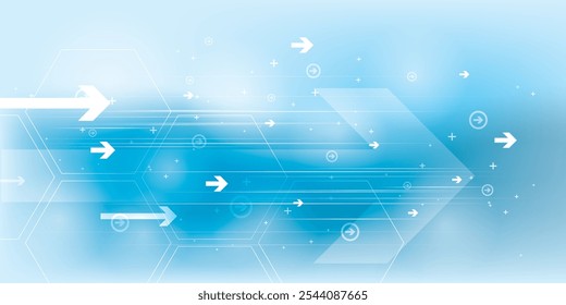 Blauer abstrakter Hintergrund mit futuristischer Technologie und Design der wissenschaftlichen Elemente und sechseckigen geometrischen Formen.