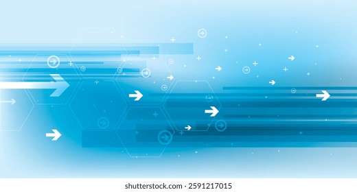 Blue abstract background with futuristic technology and science elements design and hexagonal geometric shapes.