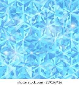 Blue abstract background with geometric crystal pattern and lights effect
