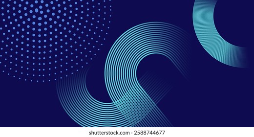 Blue abstract background. Geometric lines whit halftone pattern. Modern shiny blue gradient halftone  lines. Futuristic technology graphic design