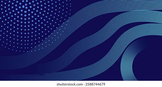 Blue abstract background. Geometric lines whit halftone pattern. Modern shiny blue gradient halftone  lines. Futuristic technology graphic design