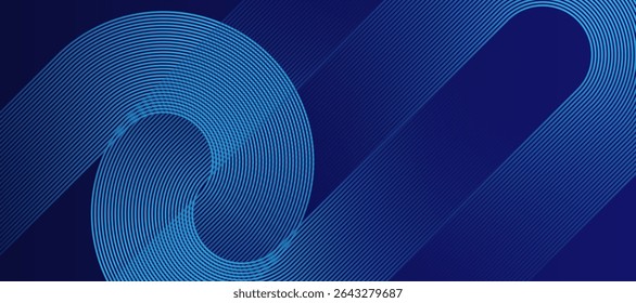 Blue abstract background with geometric lines. Modern  blue diagonal rounded lines pattern. Futuristic technology concept. Suit for poster, banner, brochure, corporate, website