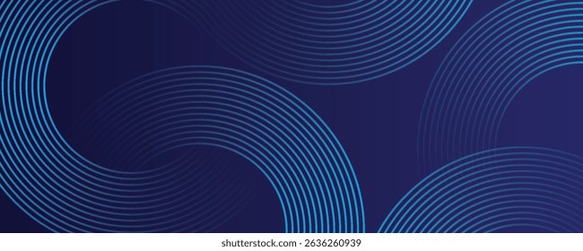 Blue abstract background. Geometric round lines pattern. Modern shiny blue gradient lines. Futuristic technology graphic design.