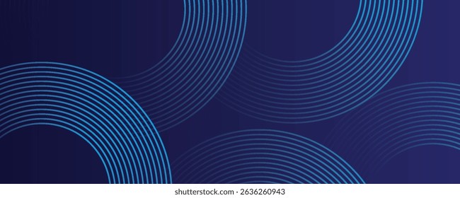 Fondo abstracto azul. Patrón de líneas redondas geométricas. Líneas degradadas azules brillantes modernas. Diseño gráfico de tecnología futurista.