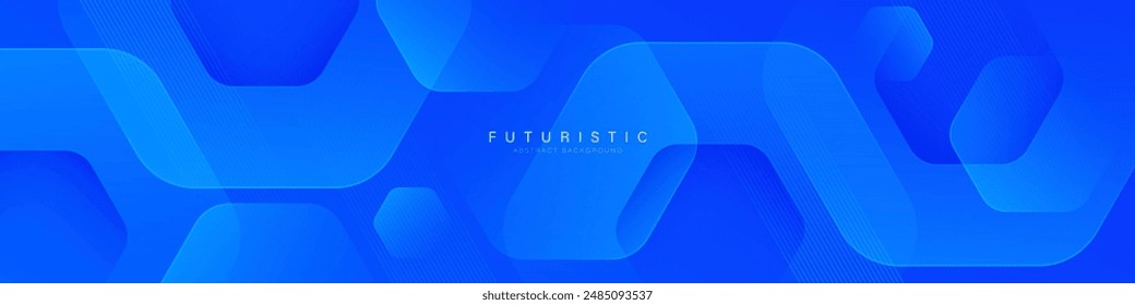 Blue abstract background with geometric shapes. Blue gradient hexagon shape. Dynamic shapes composition. Modern design. Futuristic technology concept. Vector illustration