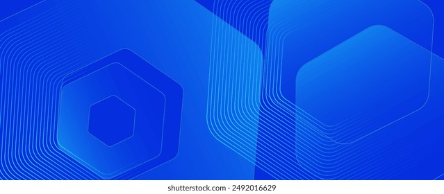 Blue abstract background with geometric shapes. Blue gradient hexagon shape. Dynamic shapes composition.
