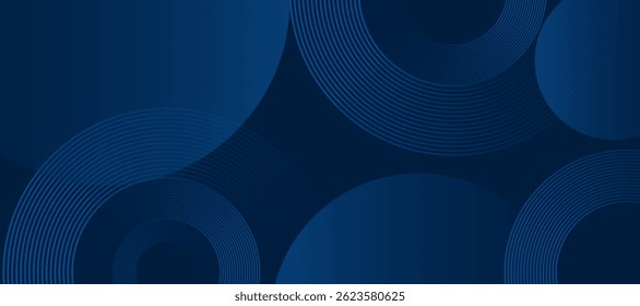 Blue abstract background with geometric shapes. Modern circle lines pattern. Minimal geometric design. Futuristic concept. Suit for cover, poster, banner, brochure, header, presentation, web, flyer