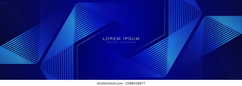 Blue abstract background. Geometric stripe line art design. Modern shiny blue gradient hexagon lines pattern. Futuristic technology graphic design. Suit for business, cover, header, corporate, website