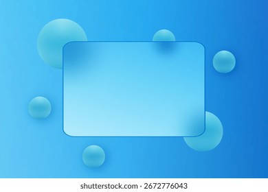 Blue abstract background with glass morphism effect and transparent spheres. Eps 10