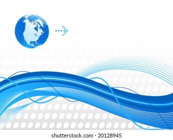 Blue abstract background with globe and the space for text.