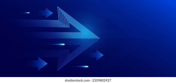 Blue abstract background with glowing arrow geometric lines. Modern shiny blue lines pattern. Futuristic technology concept. Vector illustration