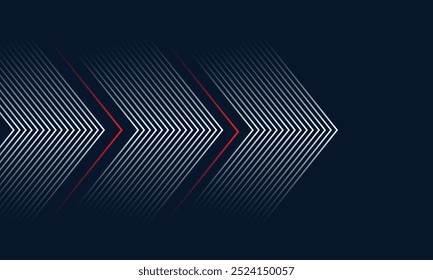  fundo abstrato azul com linhas de seta brilhantes. Design moderno de linhas geométricas brilhantes brancas e vermelhas. Conceito futurista da tecnologia