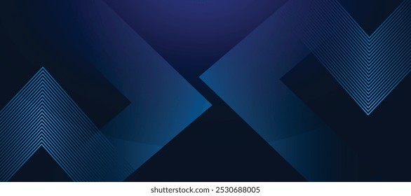 Blue abstract background with glowing arrow lines. Modern shiny blue geometric lines design. Technology futuristic concept. Horizontal banner template. Suit for cover, header, poster, banner, web