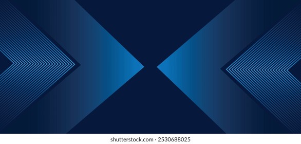 Fondo abstracto azul con líneas de flecha brillantes. Diseño moderno de líneas geométricas azules brillantes. Tecnología concepto futurista. Plantilla Horizontal de Anuncio. Traje para la cubierta, cabecera, cartel, Anuncio, Web
