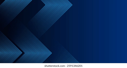 Blue abstract background with glowing arrow lines. Modern shiny blue geometric lines design. Technology futuristic concept. Horizontal banner template. Suit for cover, header, poster, banner, web