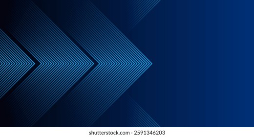 Blue abstract background with glowing arrow lines. Modern shiny blue geometric lines design. Technology futuristic concept. Horizontal banner template. Suit for cover, header, poster, banner, web