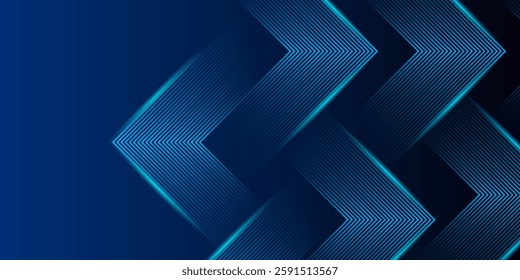 Blue abstract background with glowing arrow lines. Modern shiny blue geometric lines design. Technology futuristic concept. Horizontal banner template. Suit for cover, header, poster, banner, web