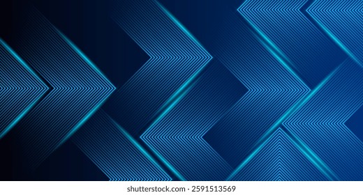 Blue abstract background with glowing arrow lines. Modern shiny blue geometric lines design. Technology futuristic concept. Horizontal banner template. Suit for cover, header, poster, banner, web