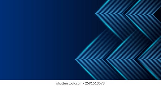 Blue abstract background with glowing arrow lines. Modern shiny blue geometric lines design. Technology futuristic concept. Horizontal banner template. Suit for cover, header, poster, banner, web
