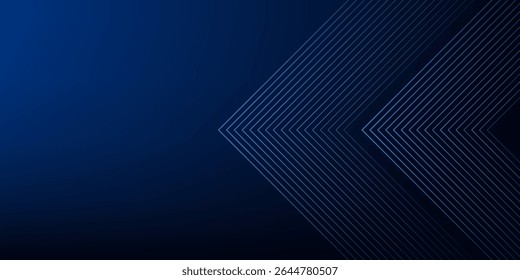 Blue abstract background with glowing arrow lines. Modern shiny blue geometric lines design. Technology futuristic concept. Horizontal banner template. Suit for cover, header, poster, banner, web