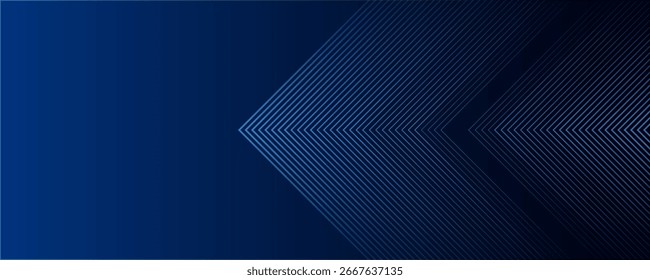 Blue abstract background with glowing arrow lines. Modern shiny blue geometric lines design. Technology futuristic concept. 