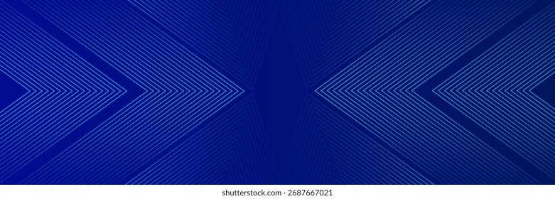 Blue abstract background with glowing arrow lines. Modern shiny blue geometric lines design. Technology futuristic concept. Horizontal banner template. Suit for cover, header, poster, banner, web