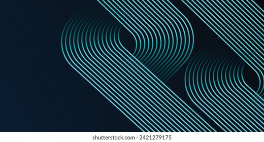 Blue abstract background with blue glowing circle lines. Geometric stripe line art design. Modern shiny blue rounded lines pattern. Futuristic technology concept.