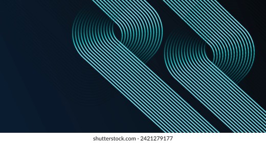 Blue abstract background with blue glowing circle lines. Geometric stripe line art design. Modern shiny blue rounded lines pattern. Futuristic technology concept.
