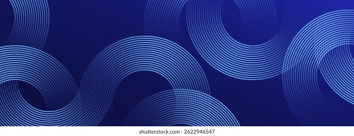 blue abstract background with glowing circle lines. Geometric stripe line art design. Modern shiny blue diagonal rounded lines pattern. Futuristic technology concept. Vector illustration