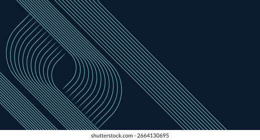 Plano de fundo abstrato azul com linhas circulares brilhantes azuis. Projeto de arte de linha de faixa geométrica. Moderno padrão azul brilhante de linhas arredondadas. Conceito de tecnologia futurista.