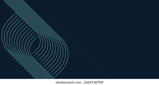 Blue abstract background with blue glowing circle lines. Geometric stripe line art design. Modern shiny blue rounded lines pattern. Futuristic technology concept.