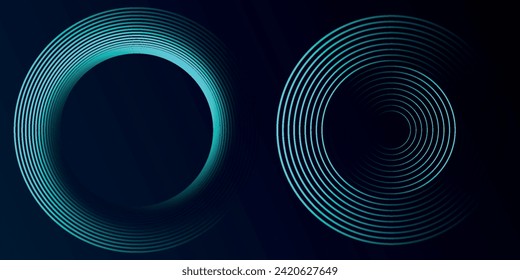 Fondo abstracto azul con círculos brillantes. Patrón de líneas circulares giratorias. Espiral geométrica. Elemento Twirl. Diseño gráfico moderno. Concepto de tecnología futurista.