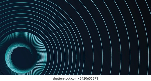 Fondo abstracto azul con círculos brillantes. Patrón de líneas circulares giratorias. Espiral geométrica. Elementos de torsión. Diseño gráfico moderno. Concepto de tecnología futurista. Pasos 10