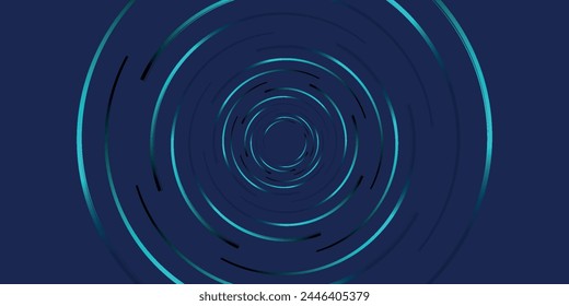 Blue abstract background with glowing circles. Swirl circular lines pattern. Geometric spiral. Twirl element. Modern graphic design. Futuristic technology concept. Vector illustration