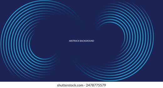 Blue abstract background with glowing circles. Swirl circular lines pattern. Geometric spiral. Twirl element. Modern graphic design.