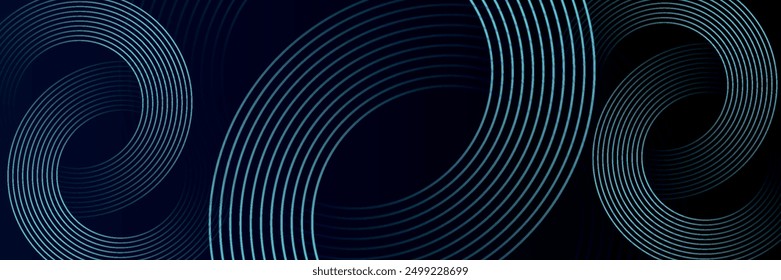 Blue abstract background with glowing circles. Swirl circular lines pattern. Geometric spiral. Twirl element. Modern graphic design. Futuristic technology