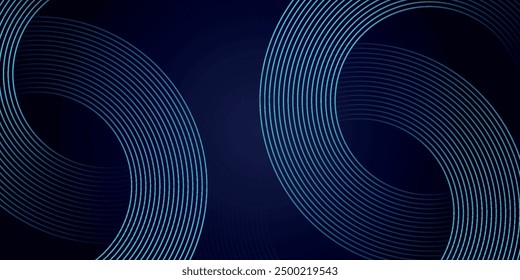 Blue abstract background with glowing circles. Swirl circular lines pattern. Geometric spiral. Twirl element. Modern graphic design. Futuristic technology concept.